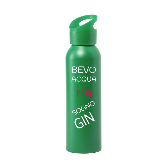 Borraccia IRONICA Alluminio Runtex 600 ml "BEVO ACQUA MA SOGNO GIN"