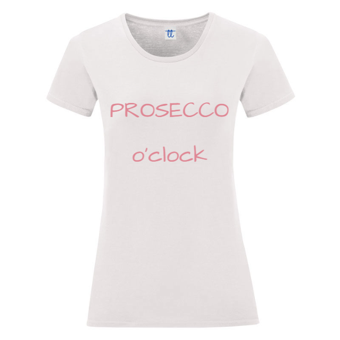 T-Shirt SARCASTICO Donna Cotone Organico Inspire "PROSECCO O'CLOCK"