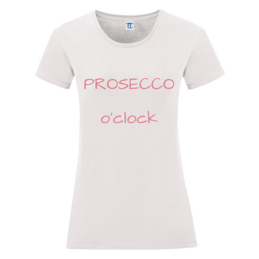 T-Shirt SARCASTICO Donna Cotone Organico Inspire "PROSECCO O'CLOCK"