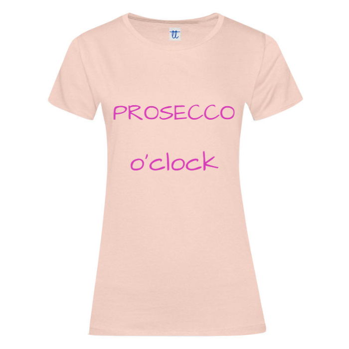 T-Shirt SARCASTICO Donna Cotone Organico Inspire "PROSECCO O'CLOCK"