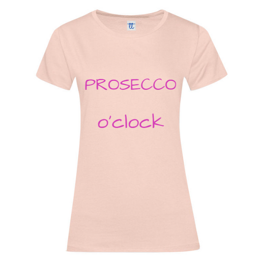 T-Shirt SARCASTICO Donna Cotone Organico Inspire "PROSECCO O'CLOCK"