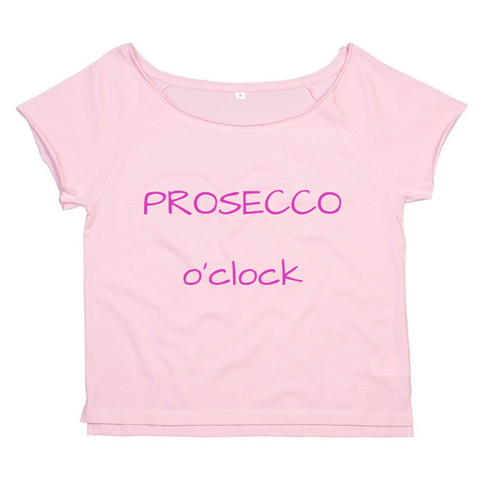 T-Shirt SARCASTICO Donna Cotone Organico Flashdance Mantis "PROSECCO O'CLOCK"
