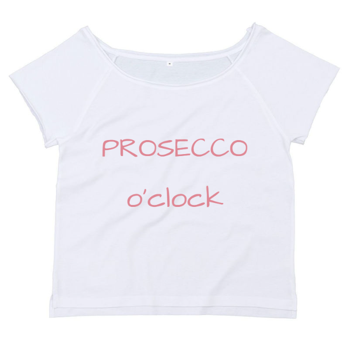 T-Shirt SARCASTICO Donna Cotone Organico Flashdance Mantis "PROSECCO O'CLOCK"
