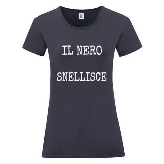 T-Shirt SARCASTICO Donna Cotone Organico Inspire "IL NERO SNELLISCE"