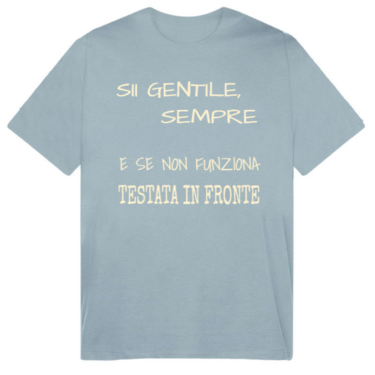 T-Shirt SARCASTICO Uomo Cotone Organico Inspire "SII GENTILE, SEMPRE E SE NON FUNZIONA TESTATA IN FRONTE"