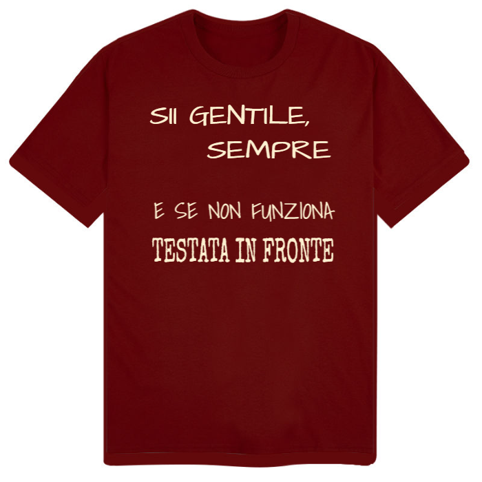 T-Shirt SARCASTICO Uomo Cotone Organico Inspire "SII GENTILE, SEMPRE E SE NON FUNZIONA TESTATA IN FRONTE"