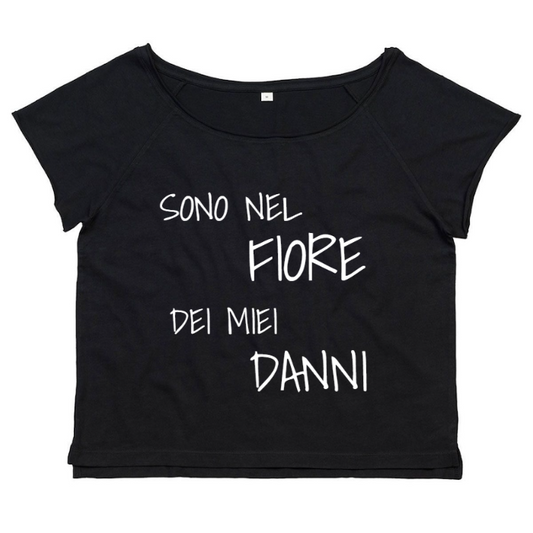 T-Shirt SARCASTICO Donna Cotone Organico Flashdance Mantis "SONO NEL FIORE DEI MIEI DANNI"