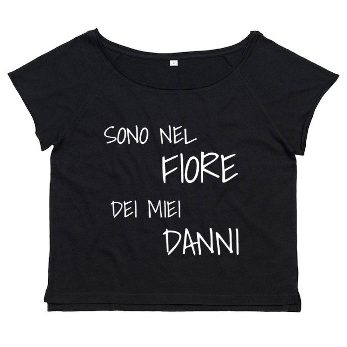 T-Shirt SARCASTICO Donna Cotone Organico Flashdance Mantis "SONO NEL FIORE DEI MIEI DANNI"