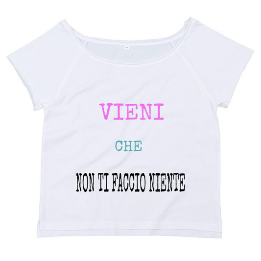 T-Shirt SARCASTICO Donna Cotone Organico Flashdance Mantis "VIENI CHE NON TI FACCIO NIENTE"