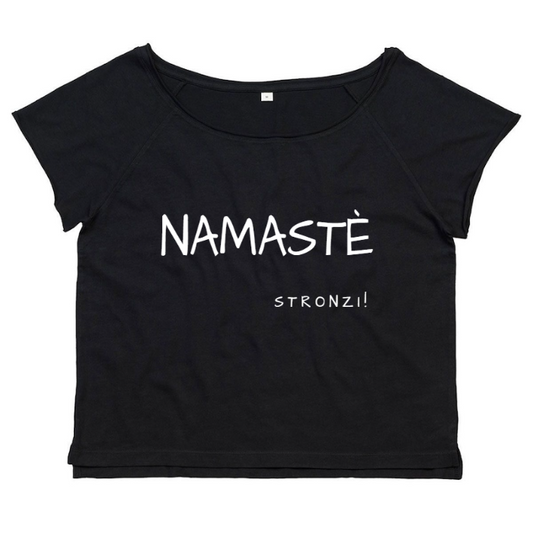 T-Shirt SARCASTICO Donna Cotone Organico Flashdance Mantis "NAMASTÈ STRONZI!"