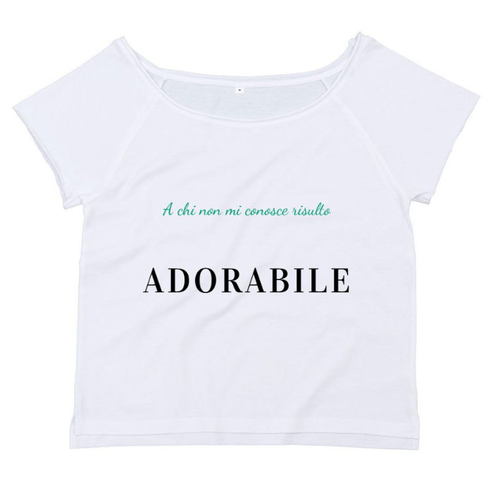 T-Shirt SARCASTICO Donna Cotone Organico Flashdance Mantis "A CHI NON MI CONOSCE RISULTO ADORABILE"