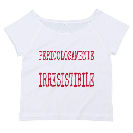 T-Shirt SARCASTICO Donna Cotone Organico Flashdance Mantis "PERICOLOSAMENTE IRRESISTIBILE"