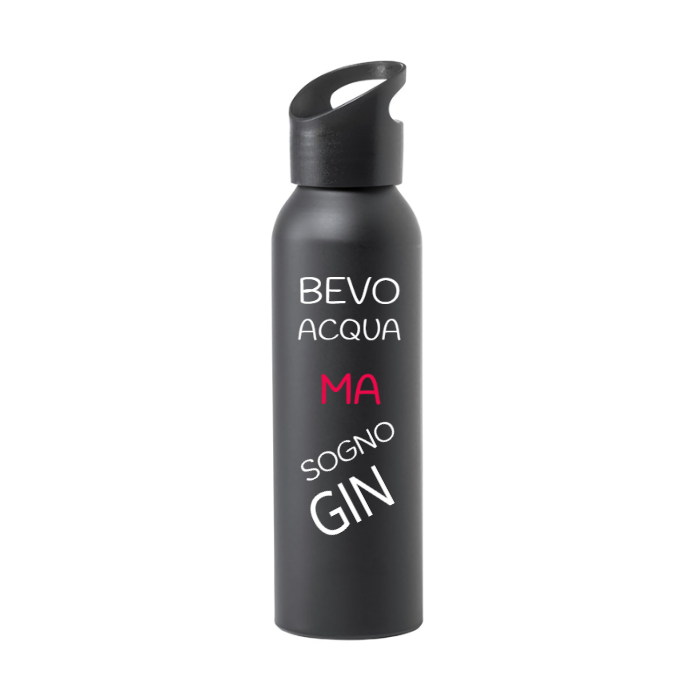 Borraccia IRONICA Alluminio Runtex 600 ml "BEVO ACQUA MA SOGNO GIN"