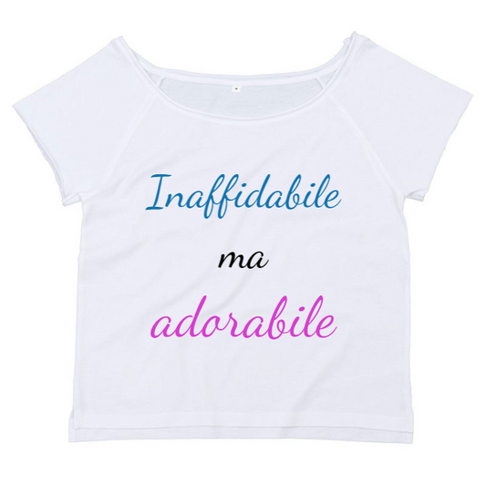 T-Shirt SARCASTICO Donna Cotone Organico Flashdance Mantis "INAFFIDABILE MA ADORABILE"