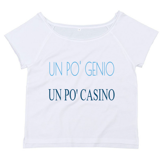 T-Shirt SARCASTICO Donna Cotone Organico Flashdance Mantis "UN PO' GENIO UN PO' CASINO"