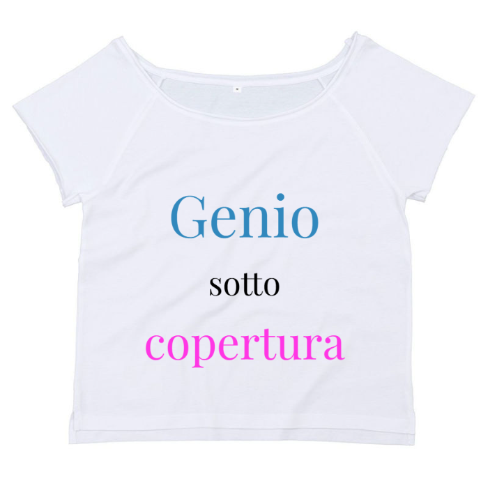 T-Shirt SARCASTICO Donna Cotone Organico Flashdance Mantis "GENIO SOTTO COPERTURA"