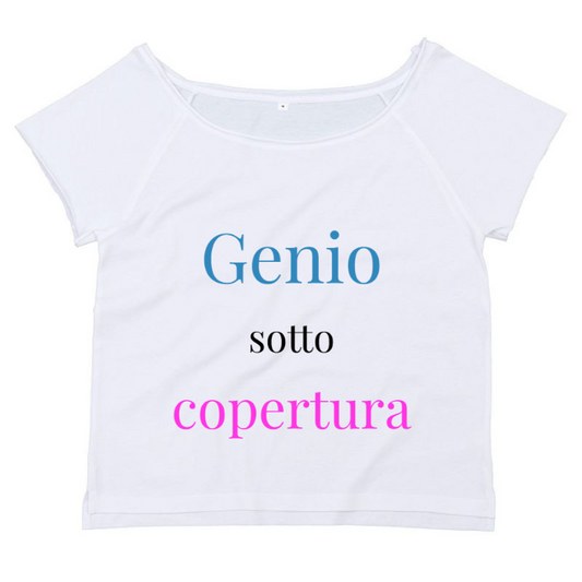 T-Shirt SARCASTICO Donna Cotone Organico Flashdance Mantis "GENIO SOTTO COPERTURA"