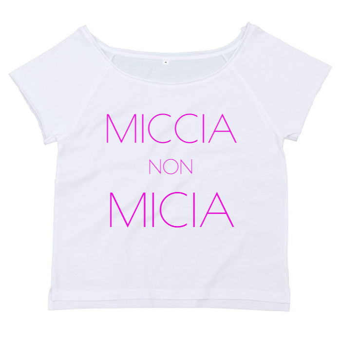 T-Shirt SARCASTICO Donna Cotone Organico Flashdance Mantis "MICCIA NON MICIA"