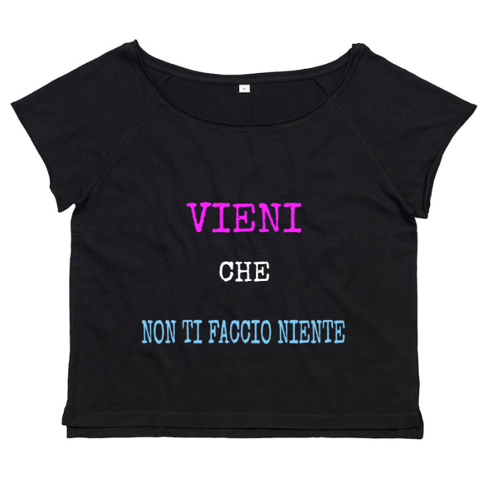 T-Shirt SARCASTICO Donna Cotone Organico Flashdance Mantis "VIENI CHE NON TI FACCIO NIENTE"