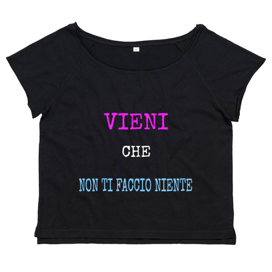 T-Shirt SARCASTICO Donna Cotone Organico Flashdance Mantis "VIENI CHE NON TI FACCIO NIENTE"