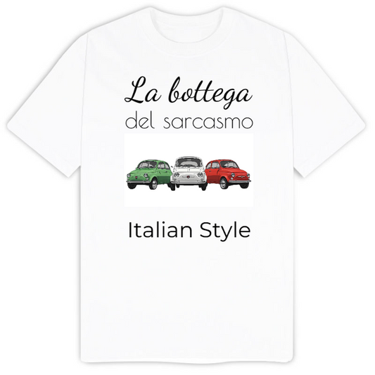 T-Shirt SARCASTICO Uomo Cotone Organico Inspire " LA BOTTEGA DEL SARCASMO ITALIAN STYLE"