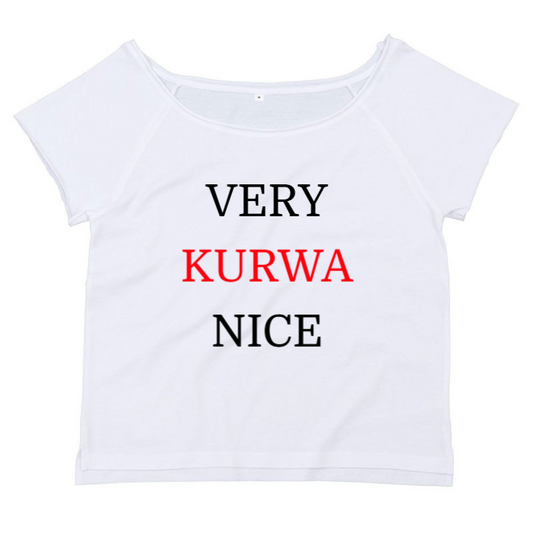 T-Shirt SARCASTICO Donna Cotone Organico Flashdance Mantis "VERY KURWA NICE"