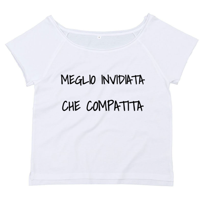 T-Shirt SARCASTICO Donna Cotone Organico Flashdance Mantis "MEGLIO INVIDIATA CHE COMPATITA"